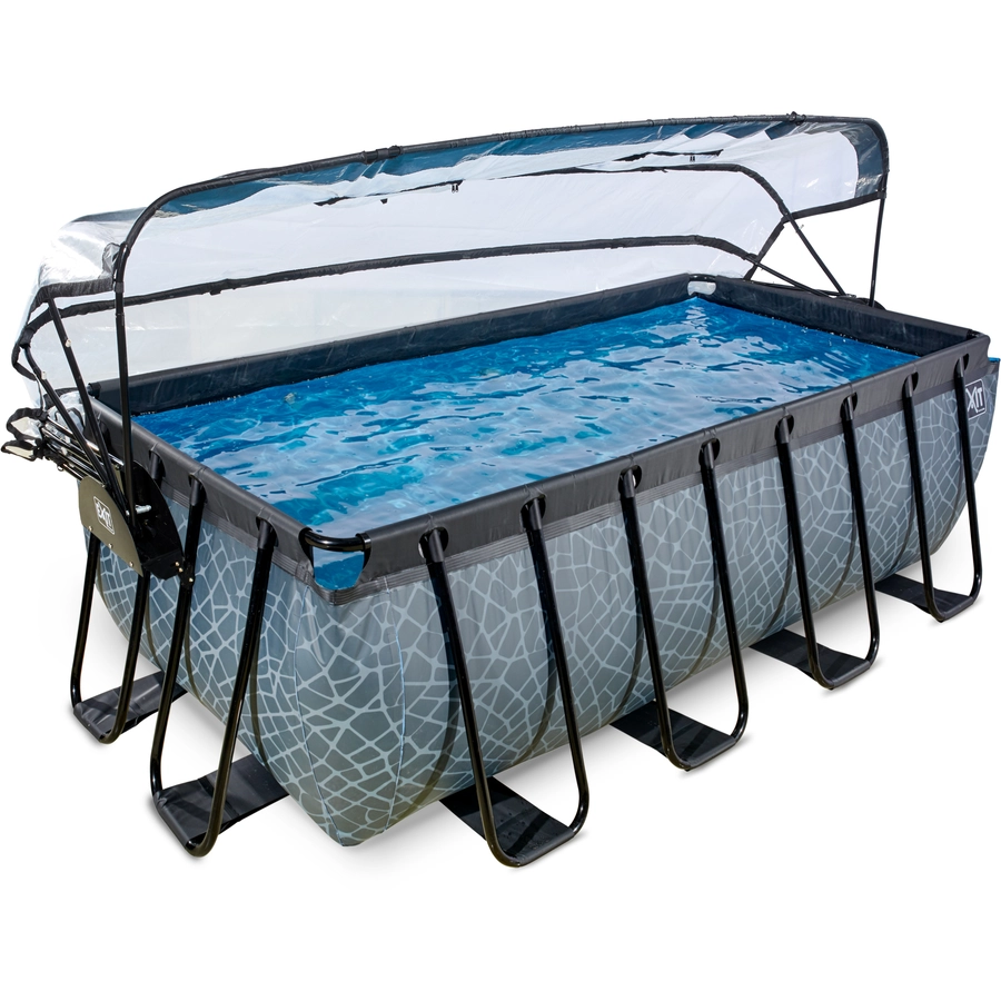 EXIT Frame Pool 4x2x1.22m (12v Sandfilter) – Grau + Sonnendach