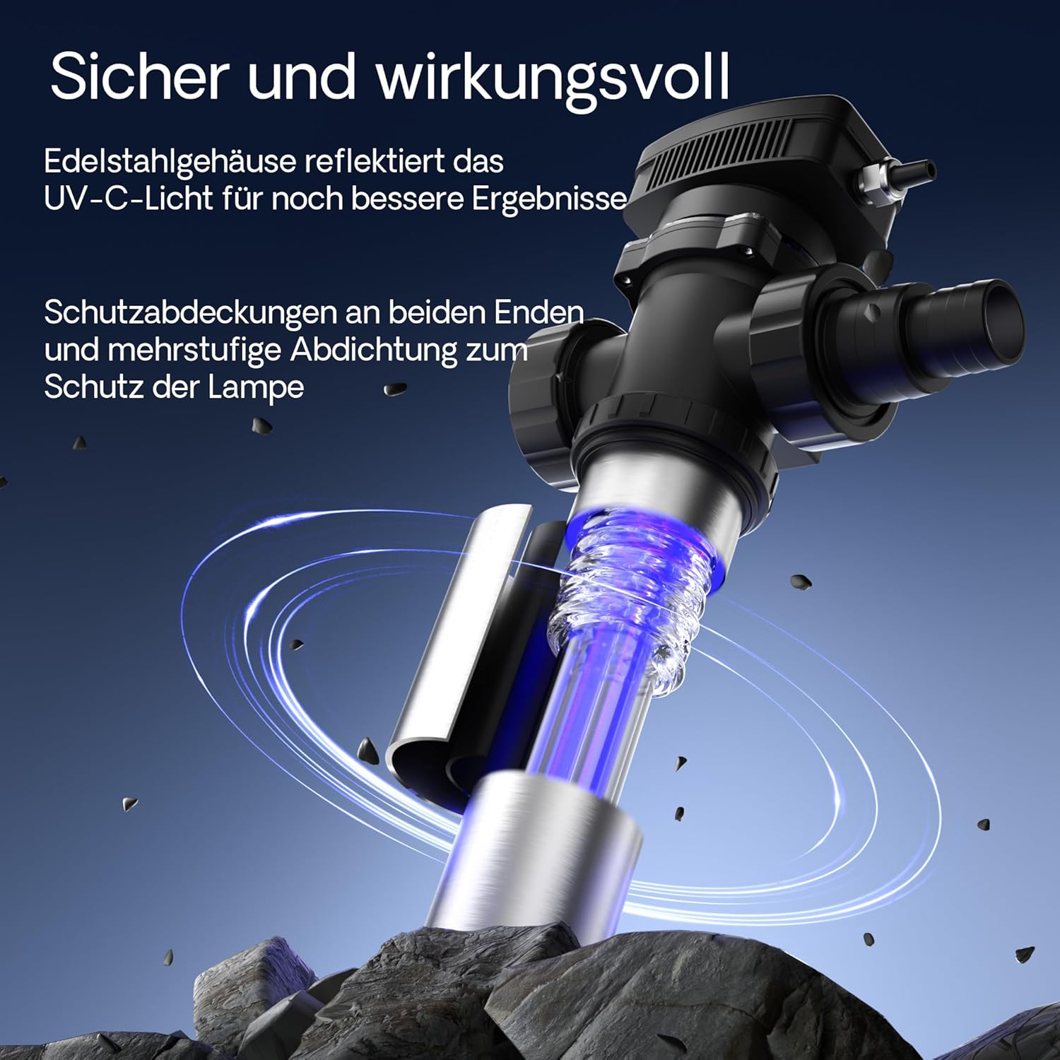 SunSun CUV-755 Teichklärer 8000 l/h / 55 W UVC, Vorklärgerät für Teichfilter & Teichpumpe, Wasserklärer mit UV-Lampe, Lichtfilter zur Algenbekämpfung