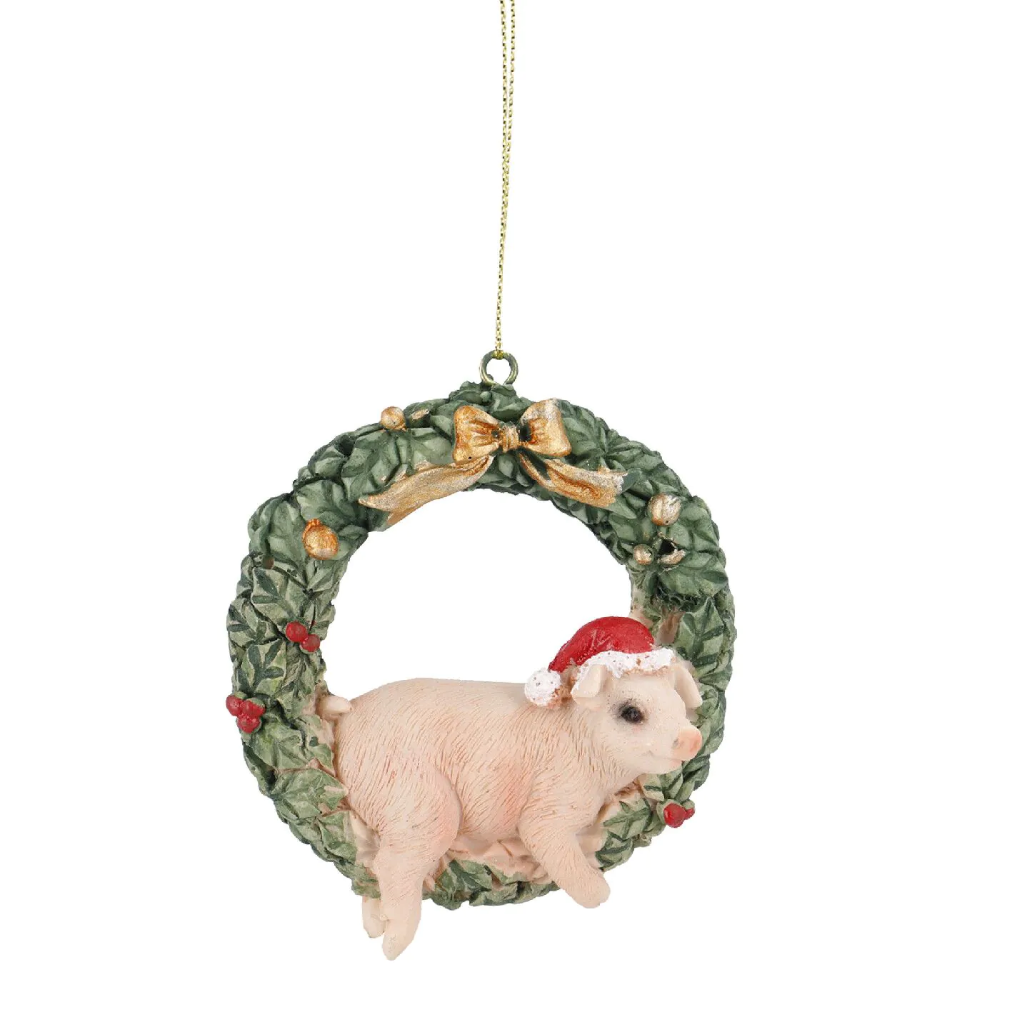 Weihnachtsbaumanhänger Tier in Kranz, Schwein, 8.5 x 9.5 cm