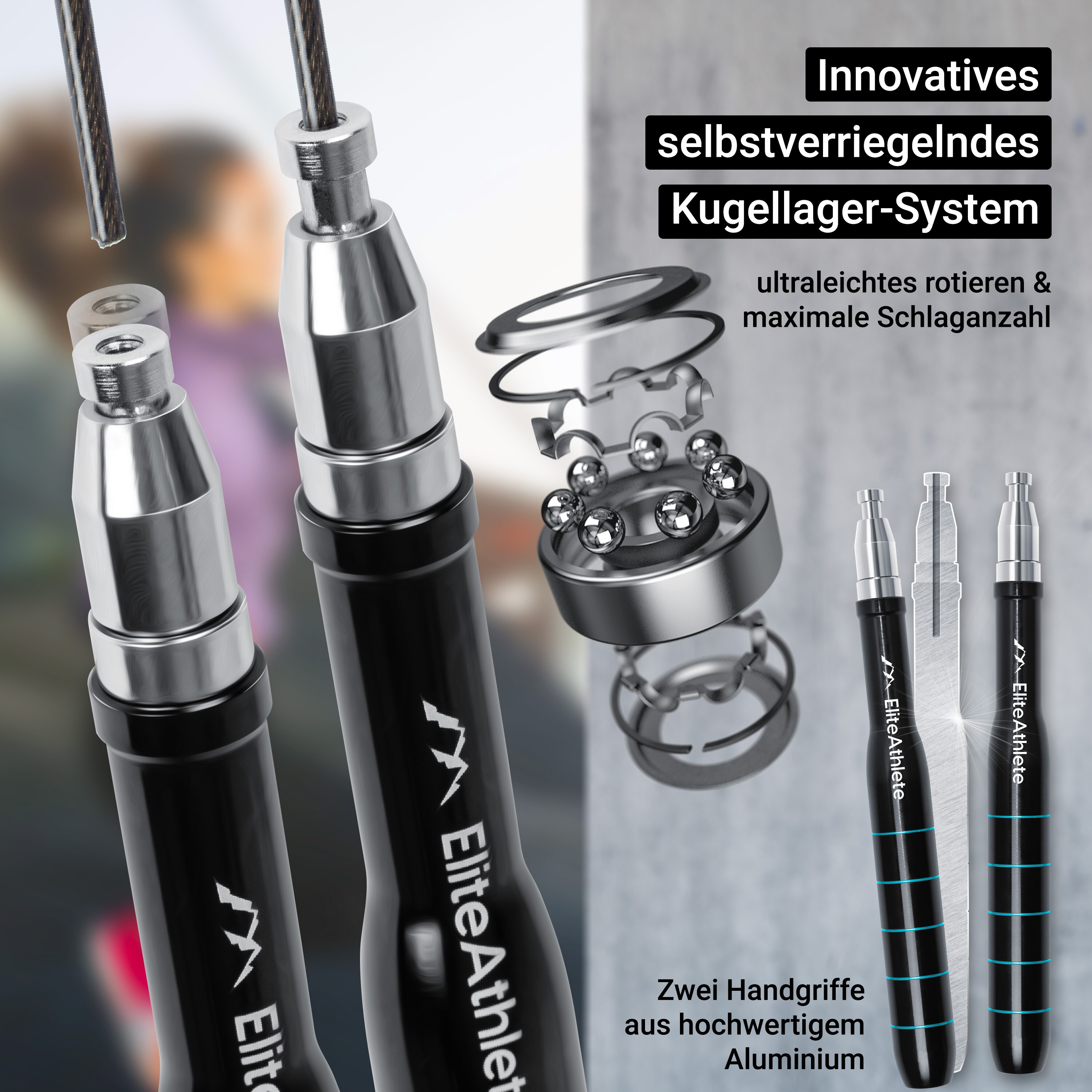 EliteAthlete® Springseil Erwachsene - Speed Rope mit Ersatzseil - Profi Kugellager - Skipping Rope - Jump Rope - Fitness Crossfit Boxen - Sprungseil Erwachsener inkl. Seilschoner + Tasche - Blau