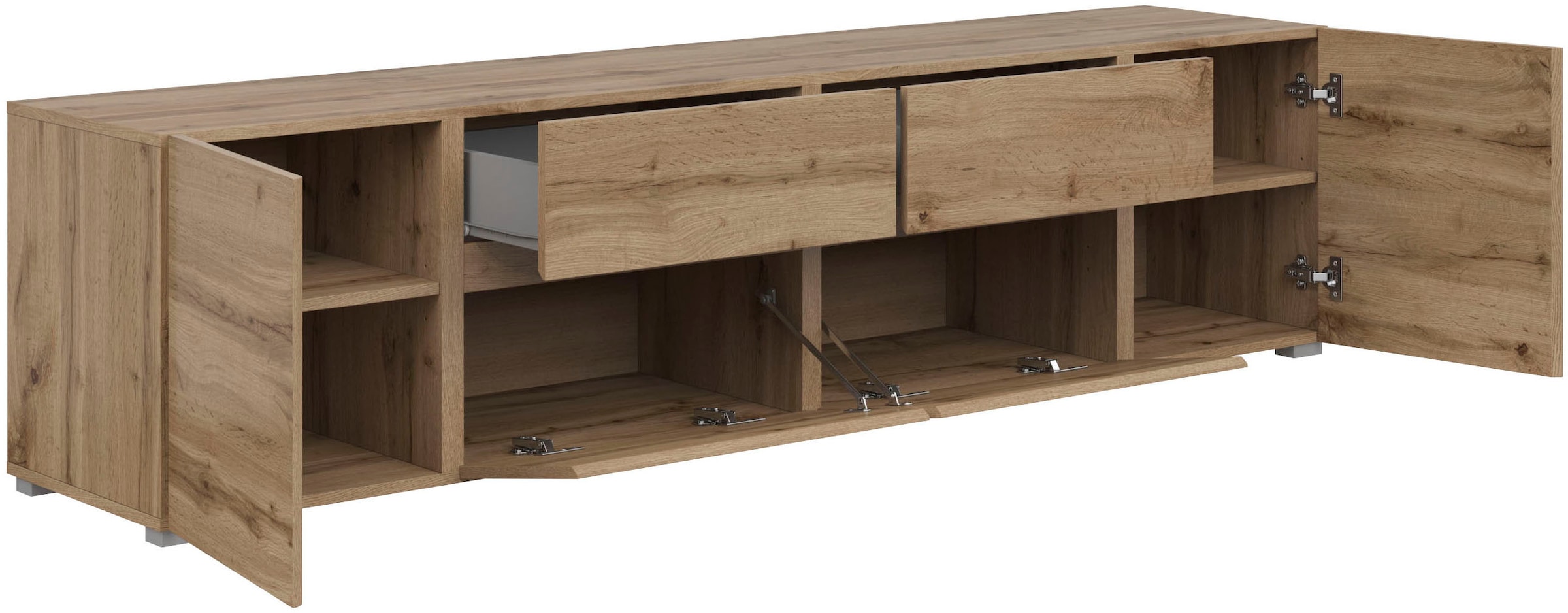 GOODproduct Lowboard »Metric,Breite 195cm, grifflose Lowboard 2Klappen/2Schubkästen/2Tür« TV-Schrank mit viel Stauraum, TV-Board