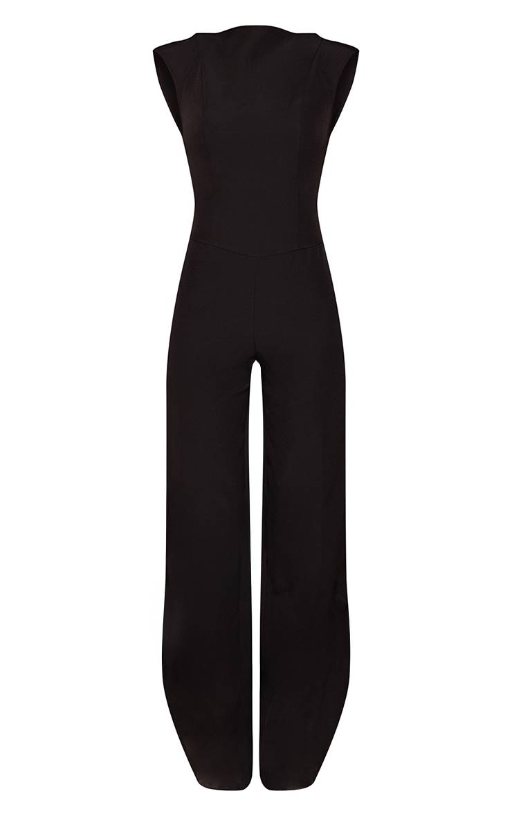 Noir Combinaison-pantalon Tissée Sans Manches À Jambes Larges Grande Taille