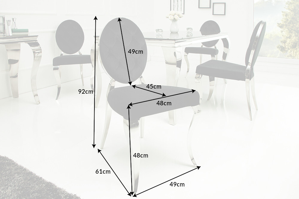 Eleganter Stuhl MODERN BAROCK schwarz Samt mit Knöpfen Edelstahlbeine
