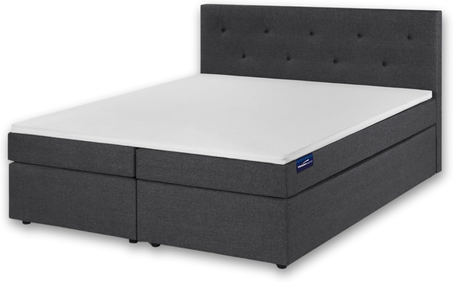 Traumnacht Boxspringbett, mit 7-Zonen Tonnentaschenfederkernmatratzen (H2) und Komfortschaumtopper, leichter Aufbau, produziert nach deutschem Qualitätsstandard, 180 x 200 cm in grau