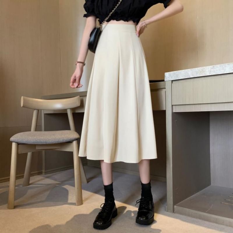 Sisyphi - Hoge taille effen midi A-lijn rok