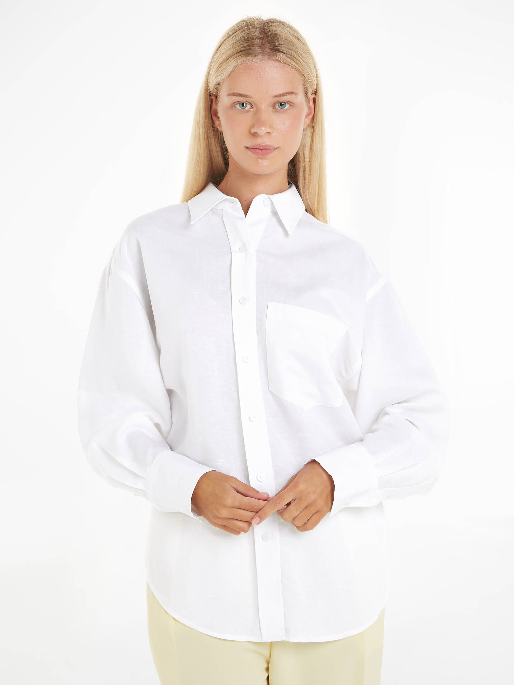 CALVIN KLEIN| Damen Hemdbluse mit Leinen Relaxed Fit