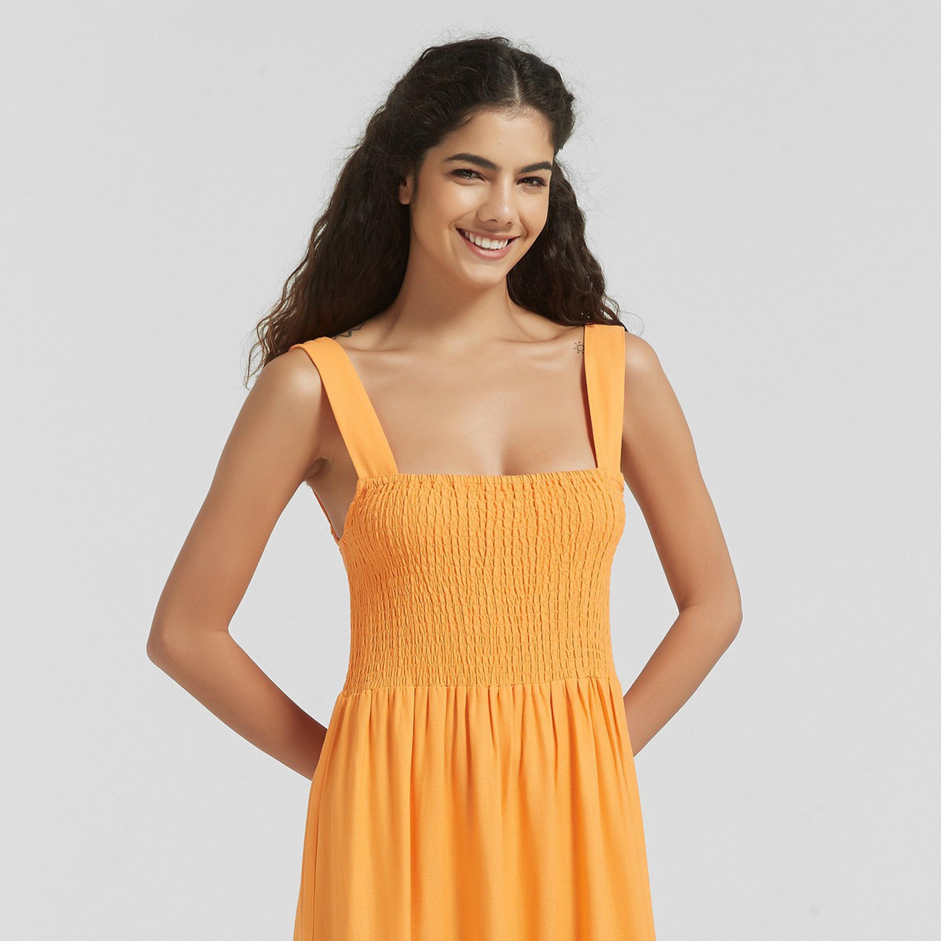 Be You Linen Linen Shirred Dress