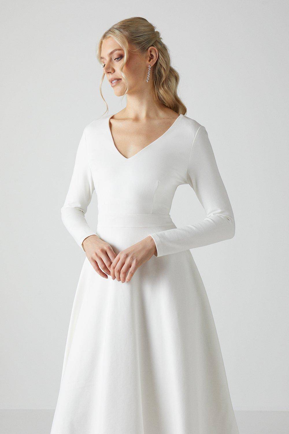 Coast Robe de Mariée Mi-Longue Col V à Jupe Évasée