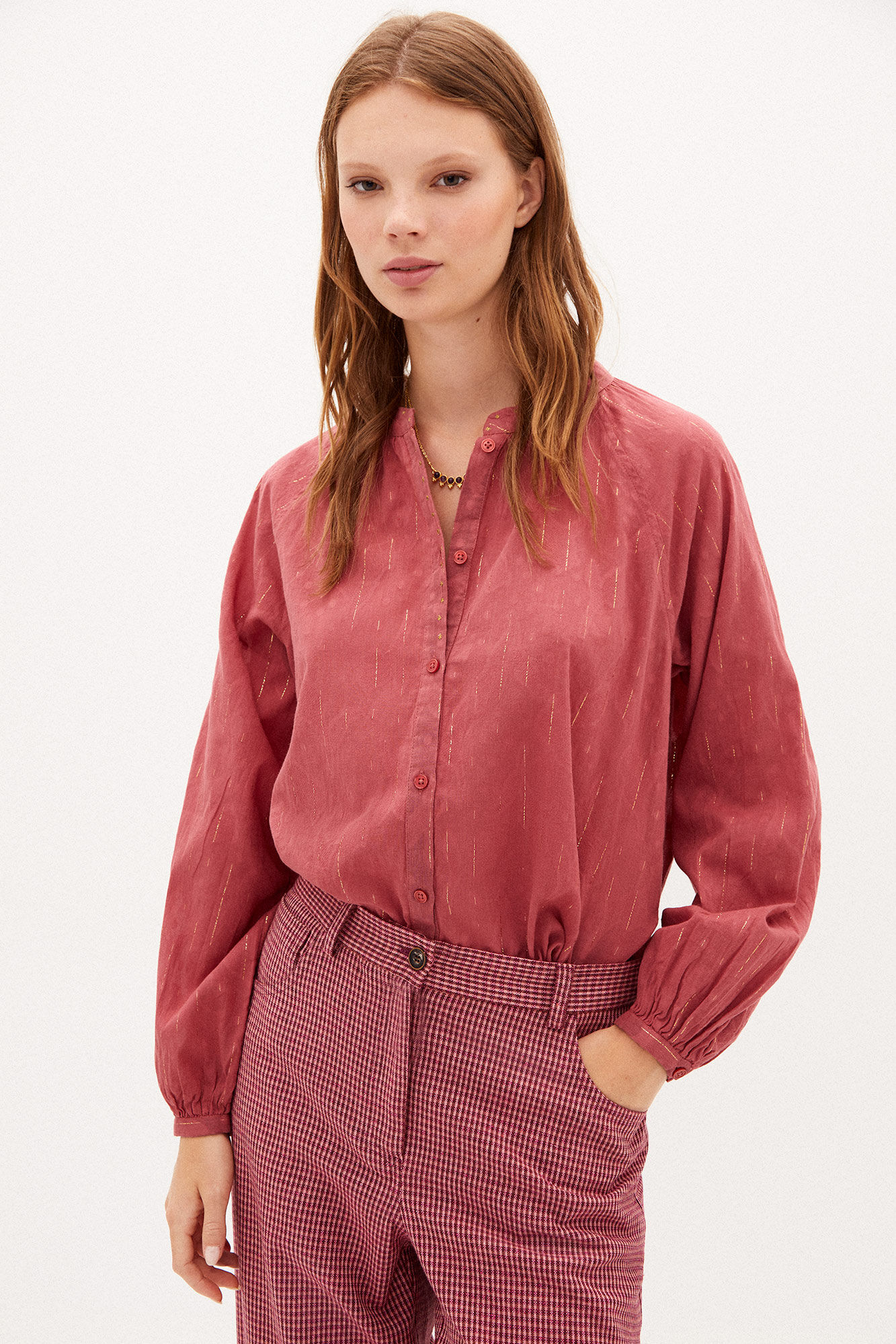 Camisa Inés com fio metálico - Rosa