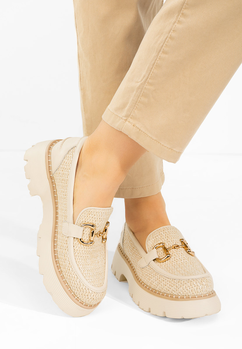 Mocassins femme en cuir beige Yolandia
