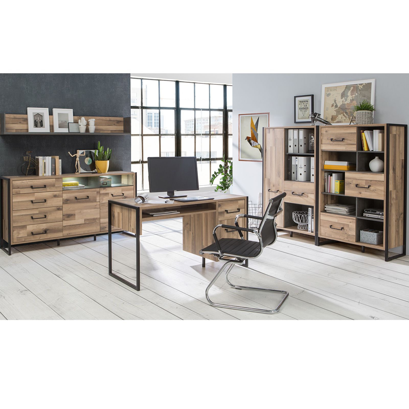 Schreibtisch - Stabeiche - Schubkasten - 129 cm breit