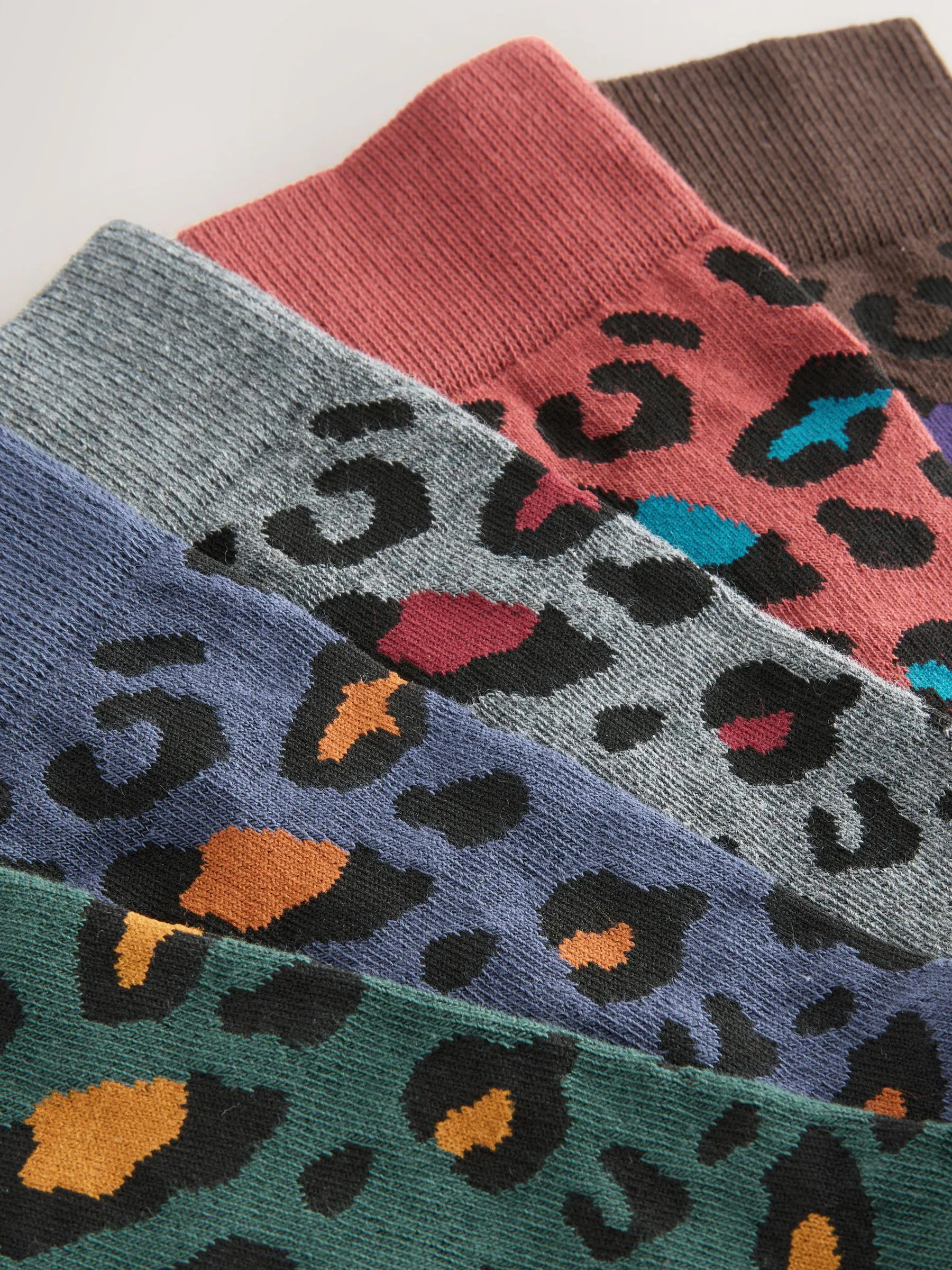 Blauw/groen/grijs met dierenprint - Set van 5 sokken met patroon