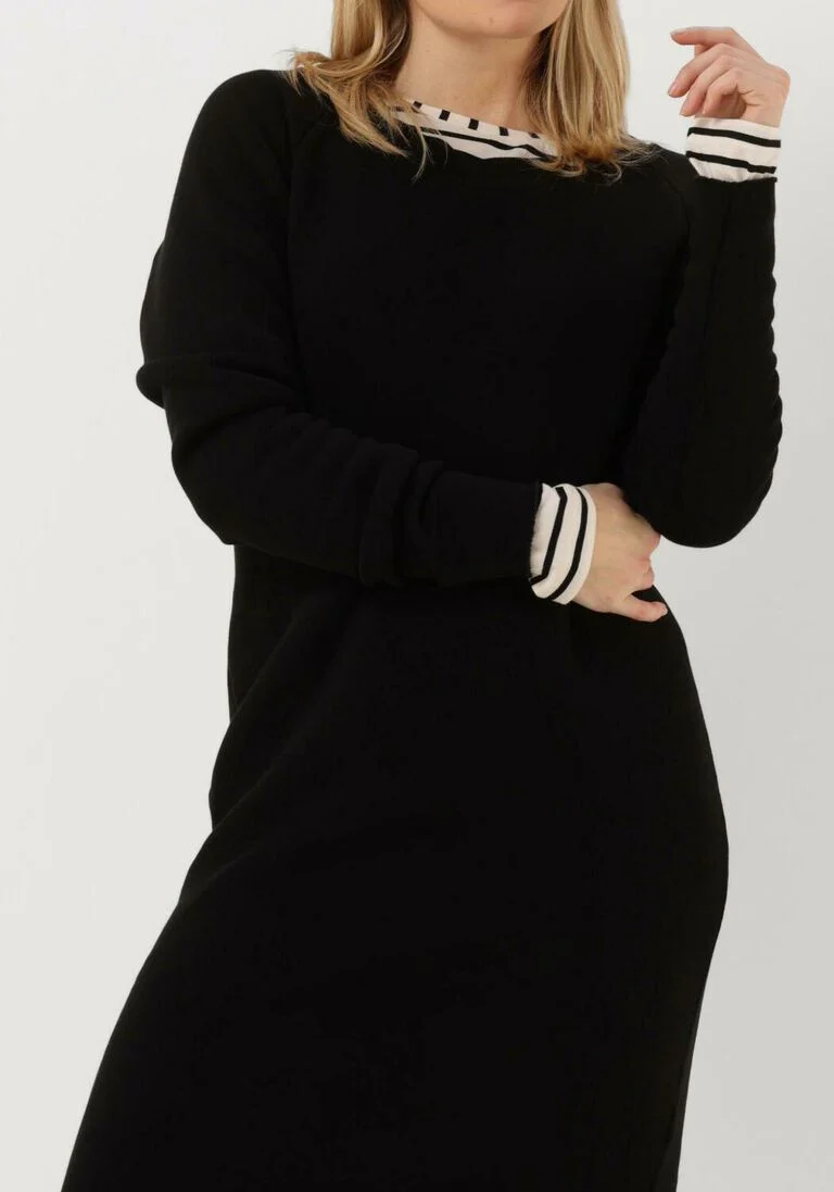 10DAYS zwarte 10days mini jurk boat neck dress fleece