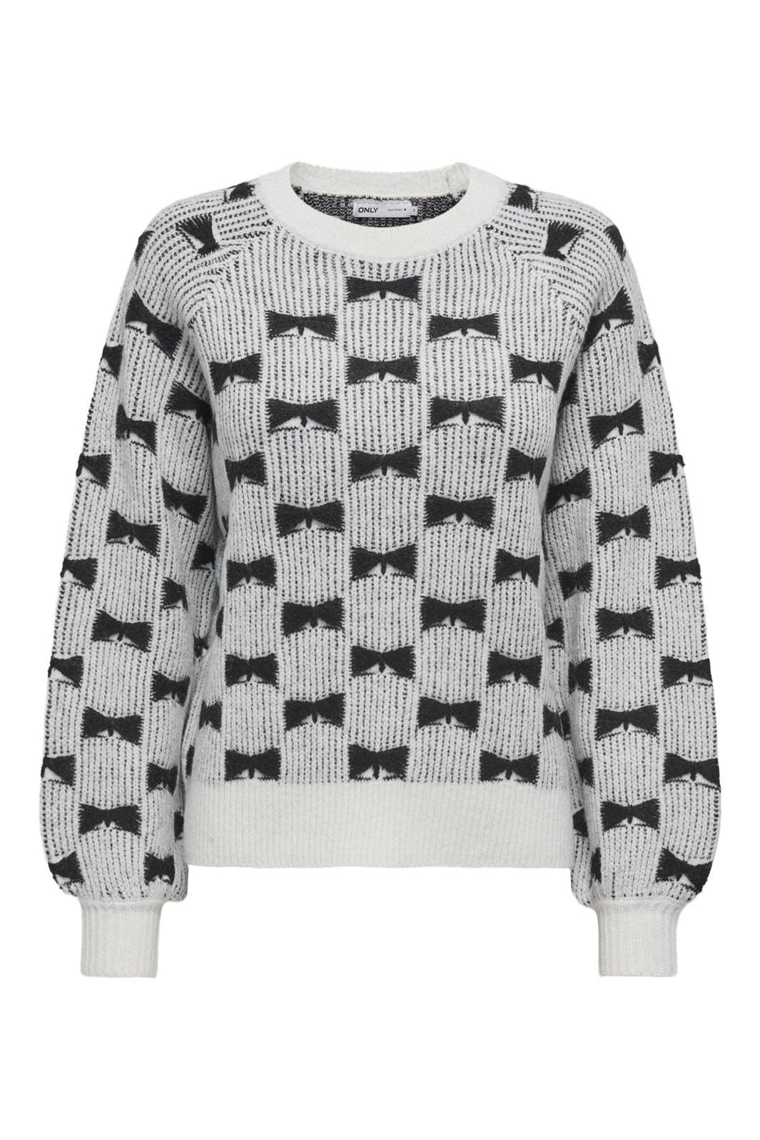 Only Onlclara Ls Bow O-Neck Knt 4677333 cloud dancer black