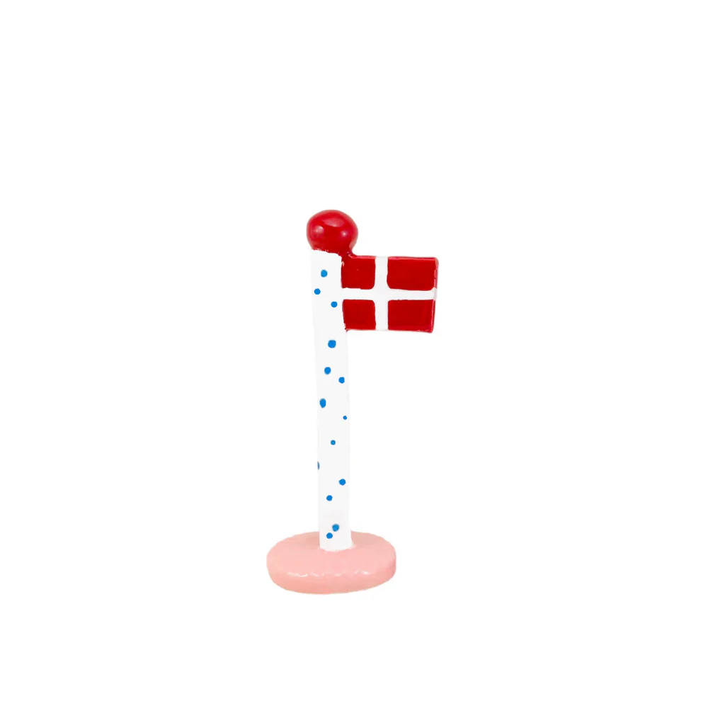 TheClayPlay  Polkadotflag med lyserød fod m. rød knop - H14-18 cm.