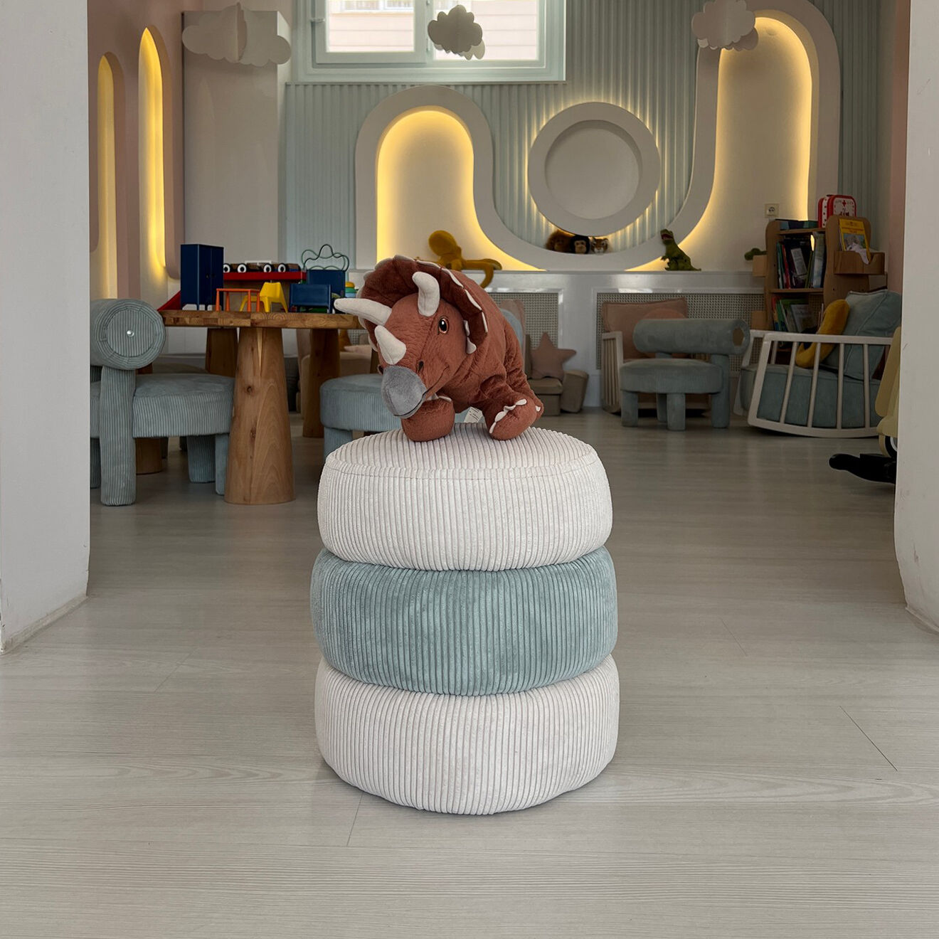 Homitis Pouf Enfant Miniboum bleu/blanc - 32x32x36 cm