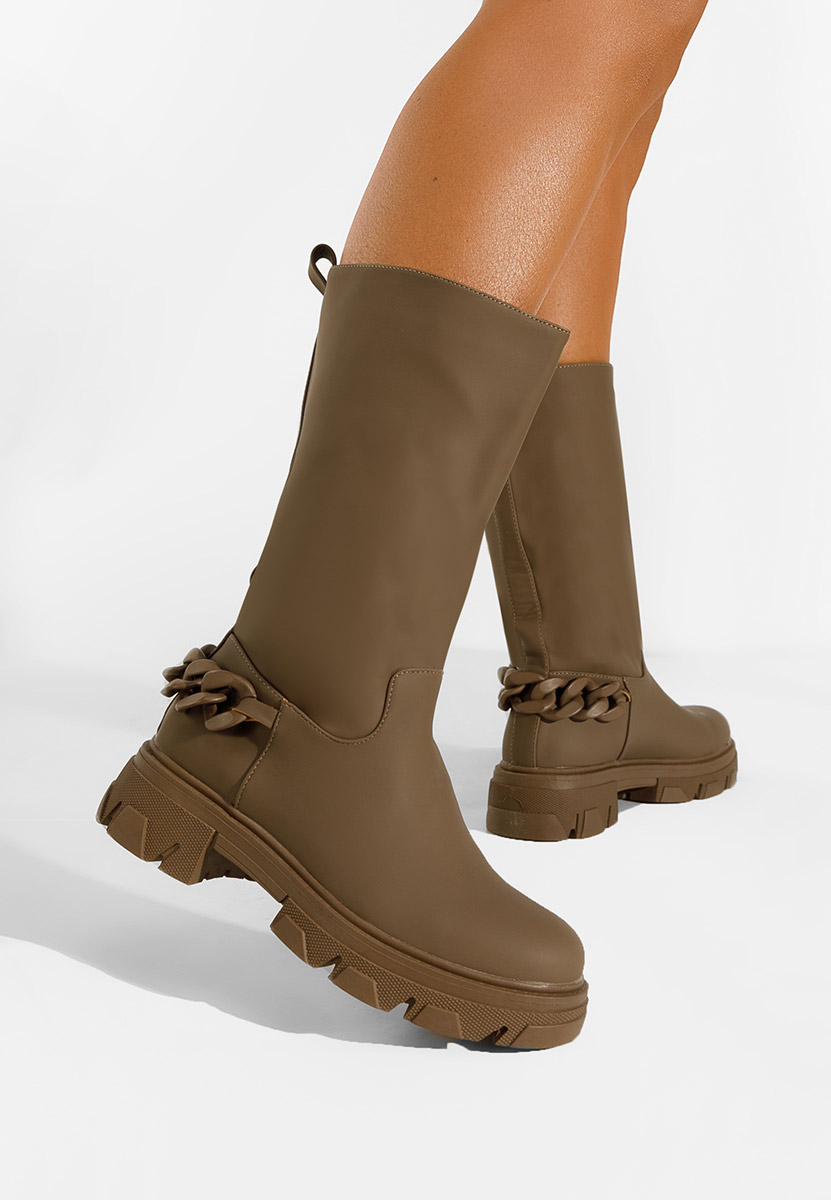 Bottes plates femme kaki Moniva
