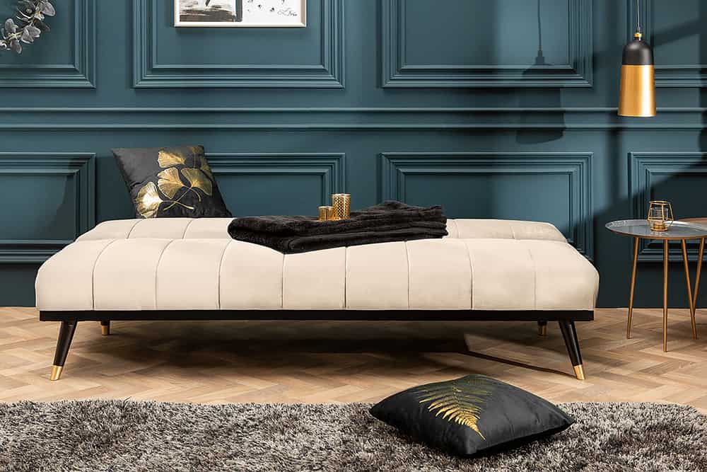 Design Schlafsofa PETIT BEAUTÉ 180cm champagner beige Samt 3-Sitzer