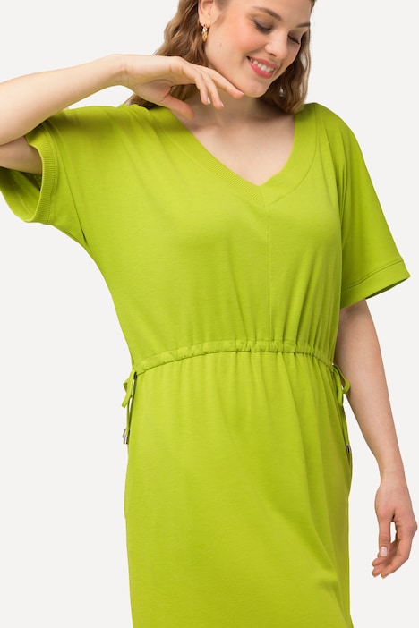 Jerseykleid, Tunnelzug, A-Linie, V-Ausschnitt, Halbarm