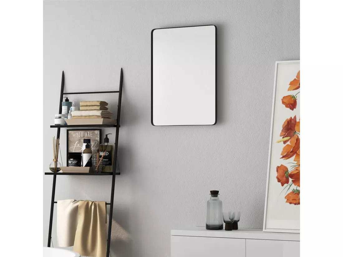 Miroir de salle de bain avec film antidéflagrant, miroir rectangulaire, noir