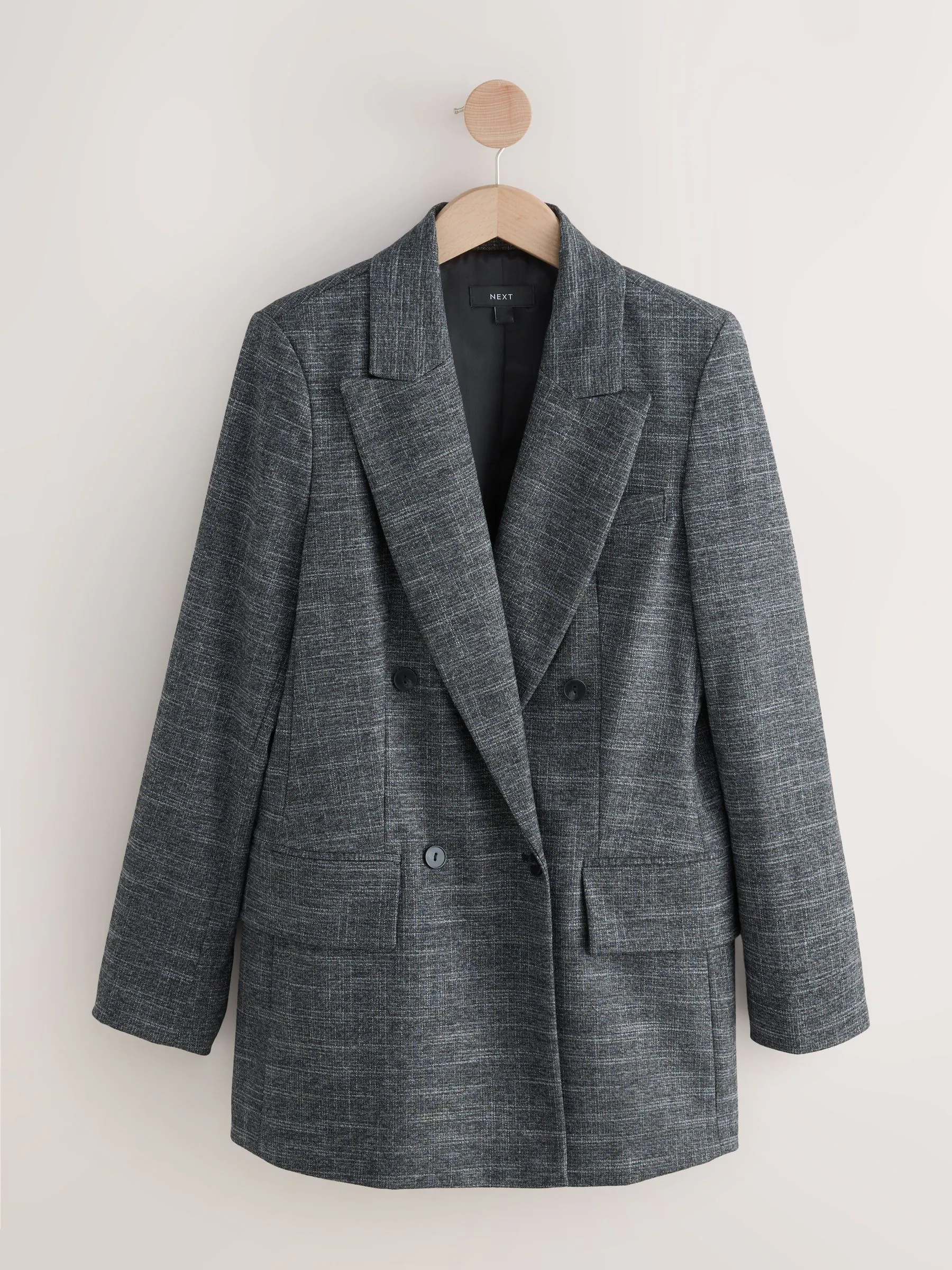 Grijs - Crosshatch Double Breasted Longline Blazer