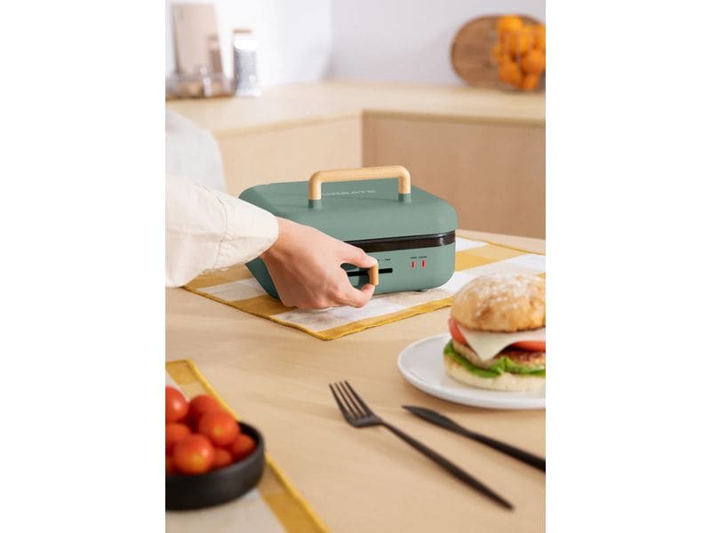 Create Waffeleisen Stone Studio Pro - 180° Salbeigrün Multifunktionaler Kontaktgrill mit einstellbarer Temperatur und Antihaftfläche