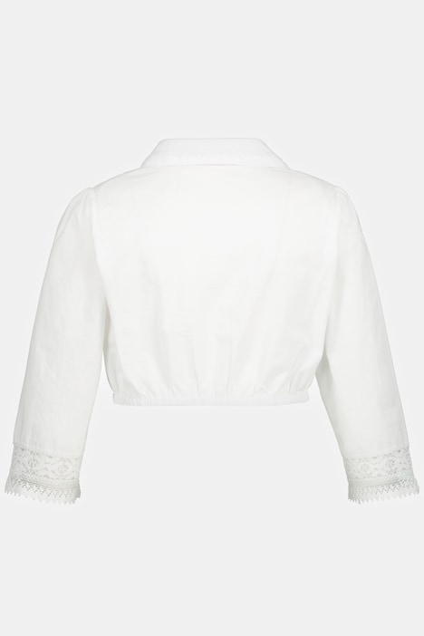 Dirndlbluse, Hemdkragen, Elastiksaum, Spitze, 3/4-Arm