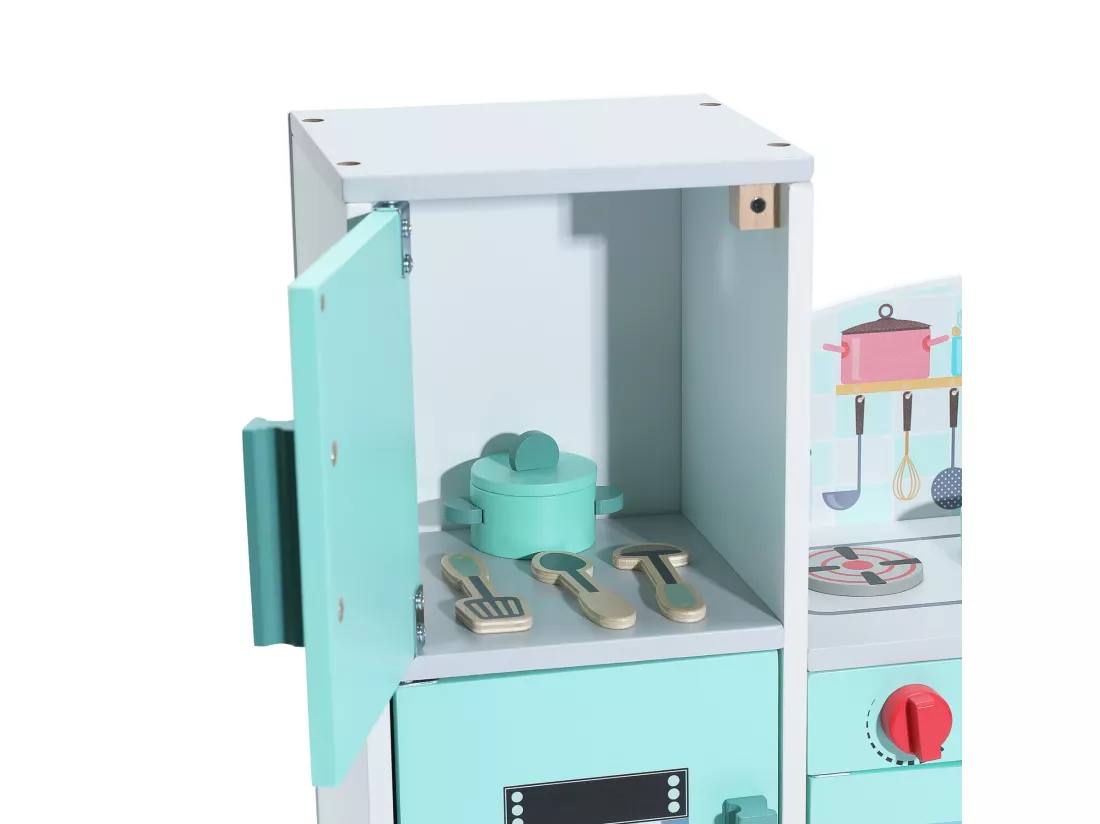 Cuisine Enfant Multifonctionnelle 5 en 1 - ORYXEARTH - Vert - 47.8x17x40.3cm - 3,35kg - Bois