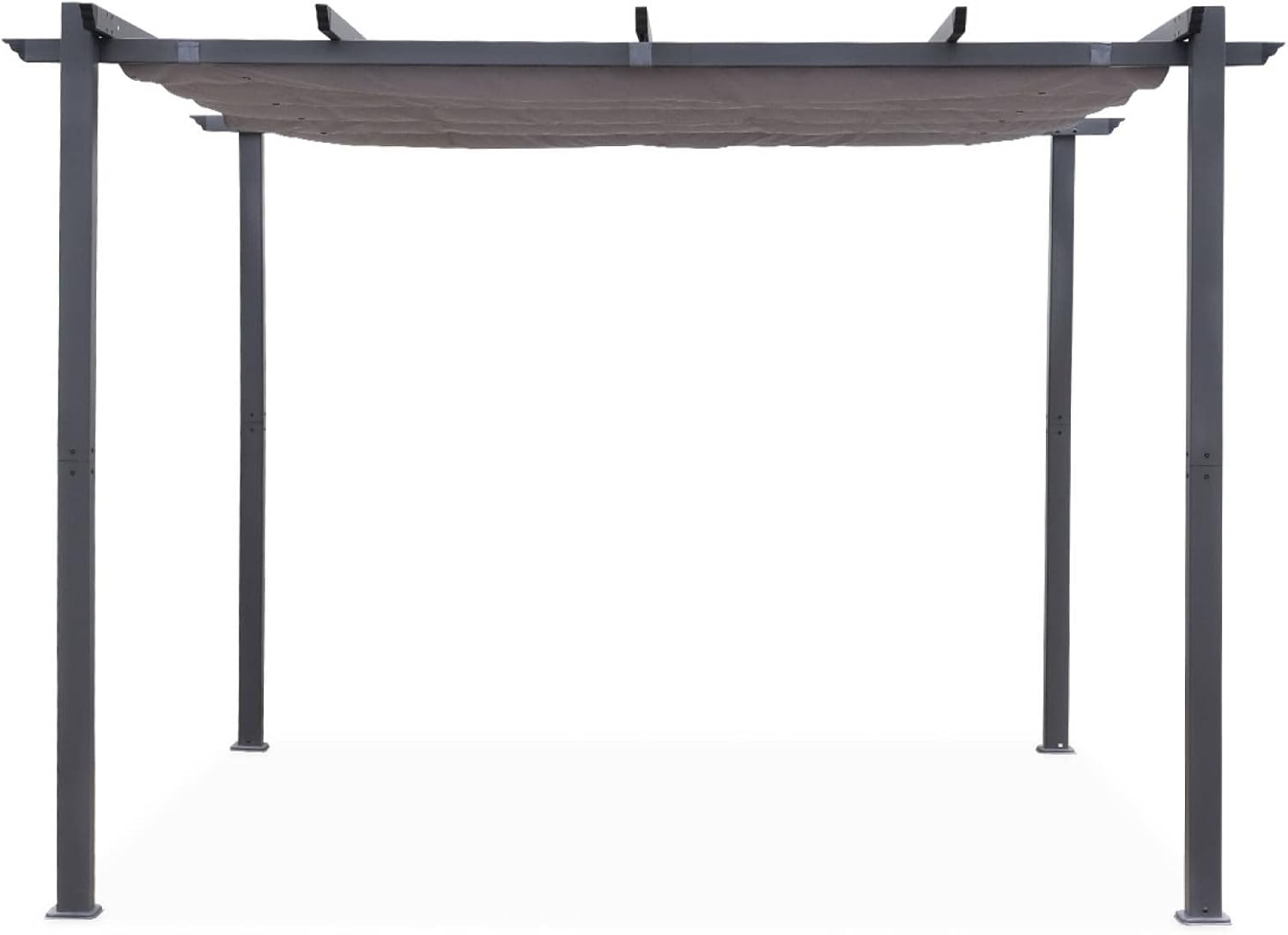 Alice's Garden - Pergola aus Aluminium - 3 x 3 m - Grauer Stoff - Ideale Laube für Ihre Terrasse, einziehbares Dach, Schiebetuch, Aluminiumstruktur - Isla