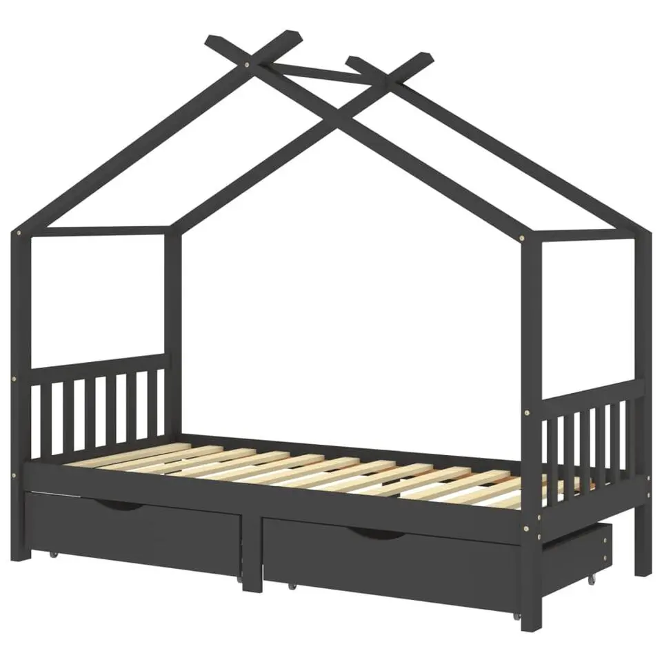 vidaXL - Kinderbed met lades - Donkergrijs - Grenenhout - 90x200 cm