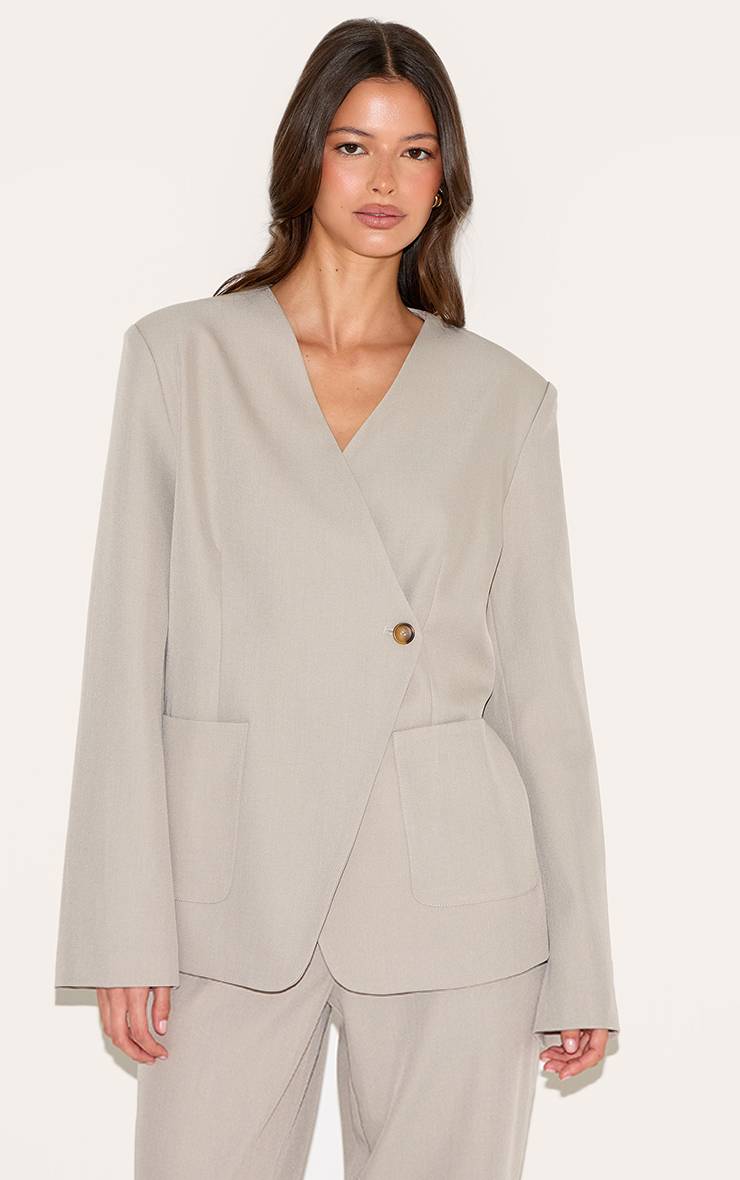 Sable Blazer Asymétrique Ajusté En Tissu Tissé
