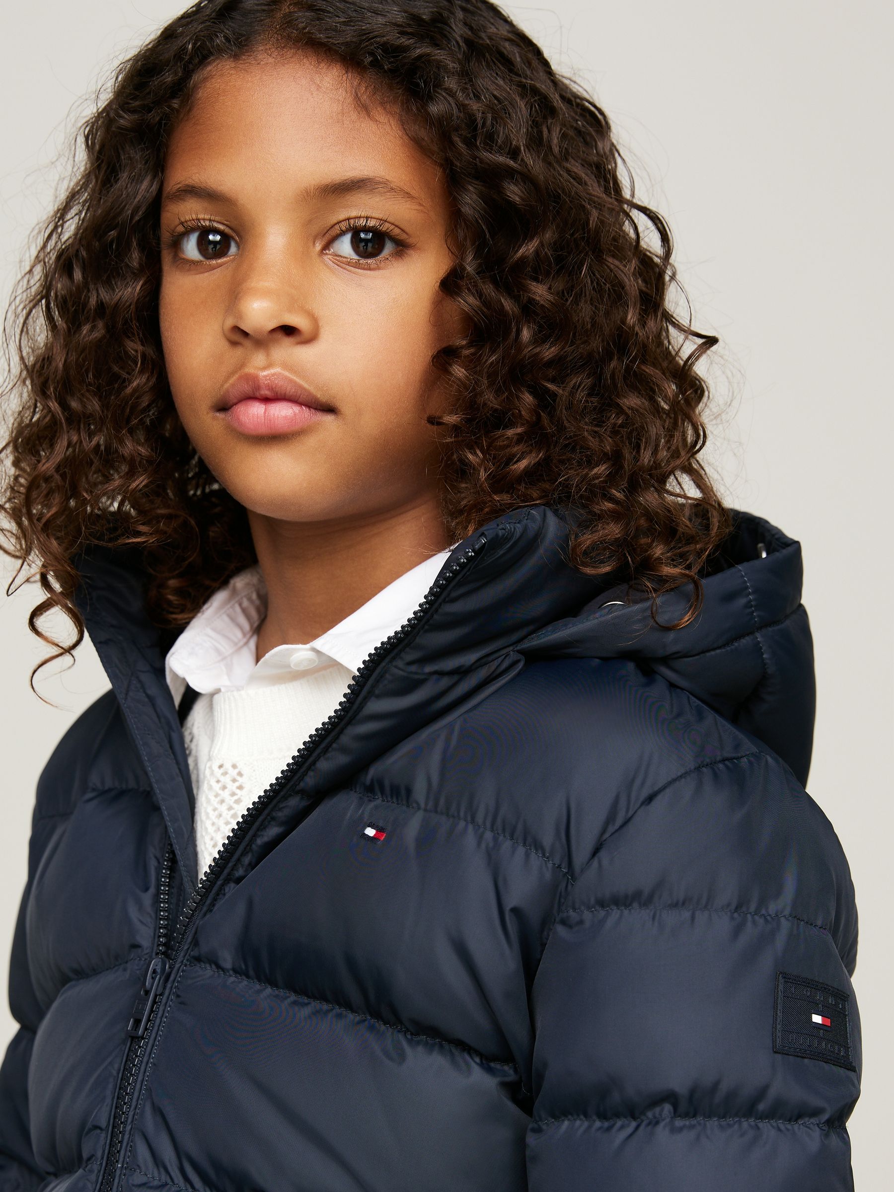 Blauw - Tommy Hilfiger Essential donsjack met capuchon van imitatiebont