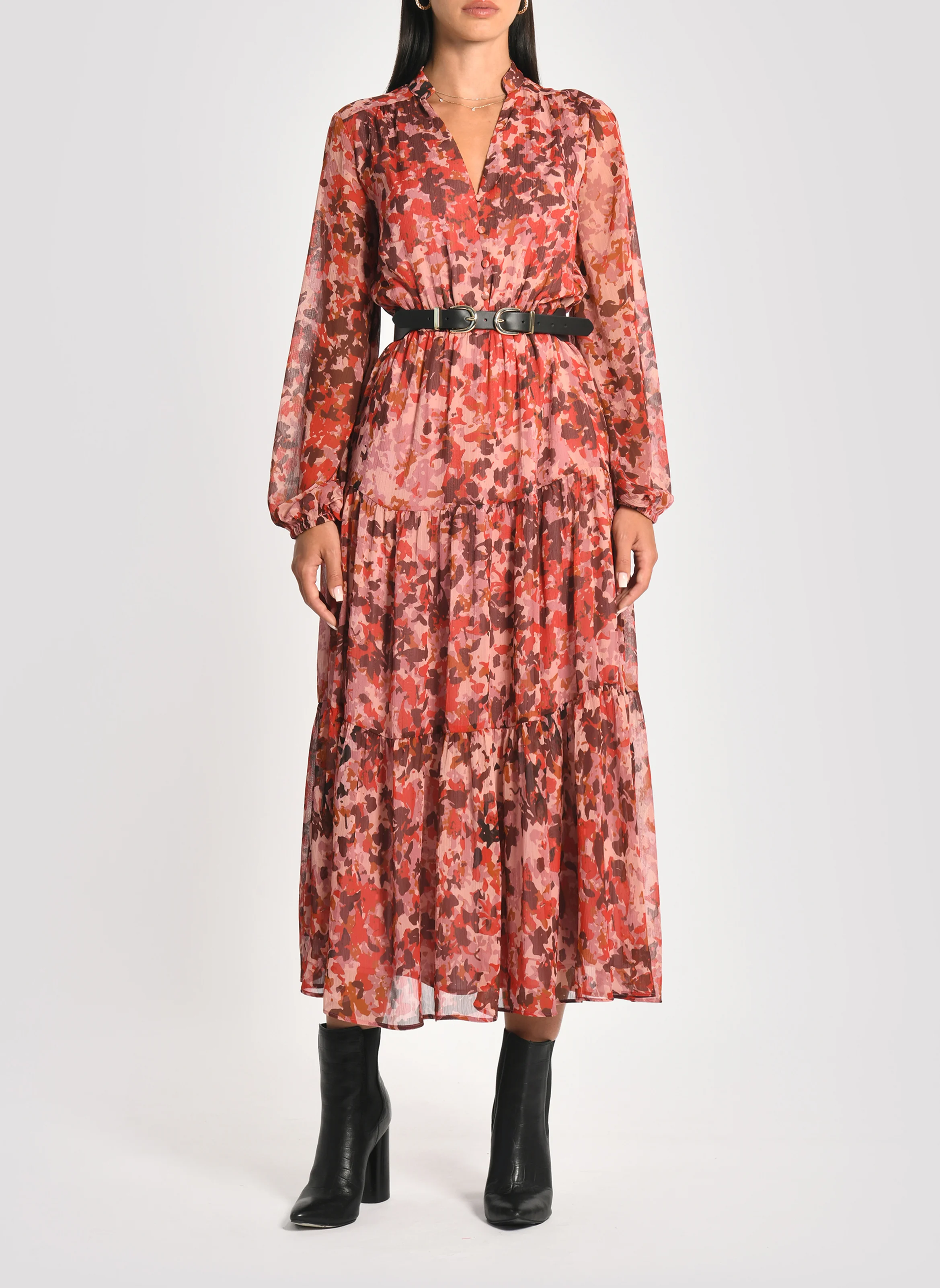CONSTANCE - Robe longue col V | Multicolore