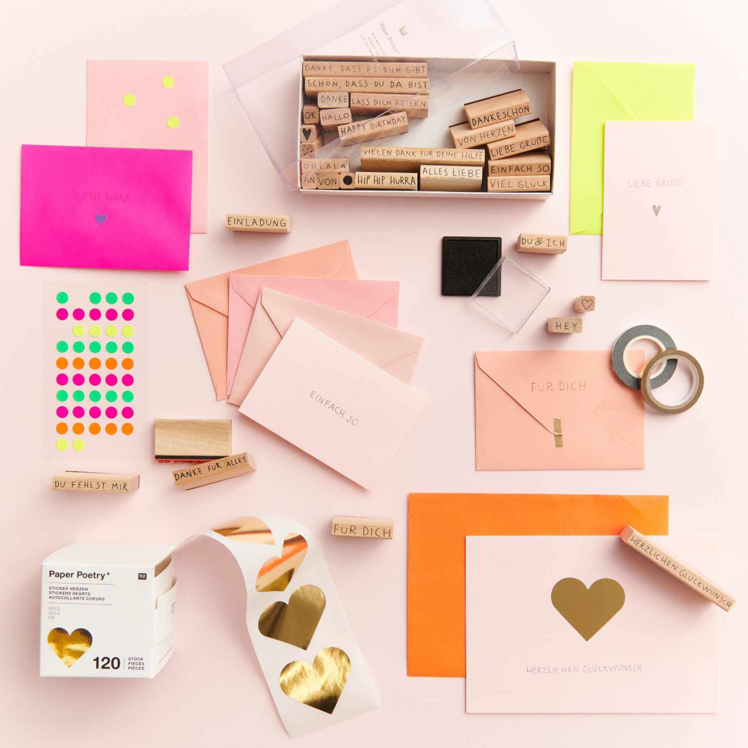 (31-tlg. Set) Holz Stempel Kit DIY Karten / Brief Deko Vintage Stempel inkl. Stempelkissen (300085) - Paper Poetry
