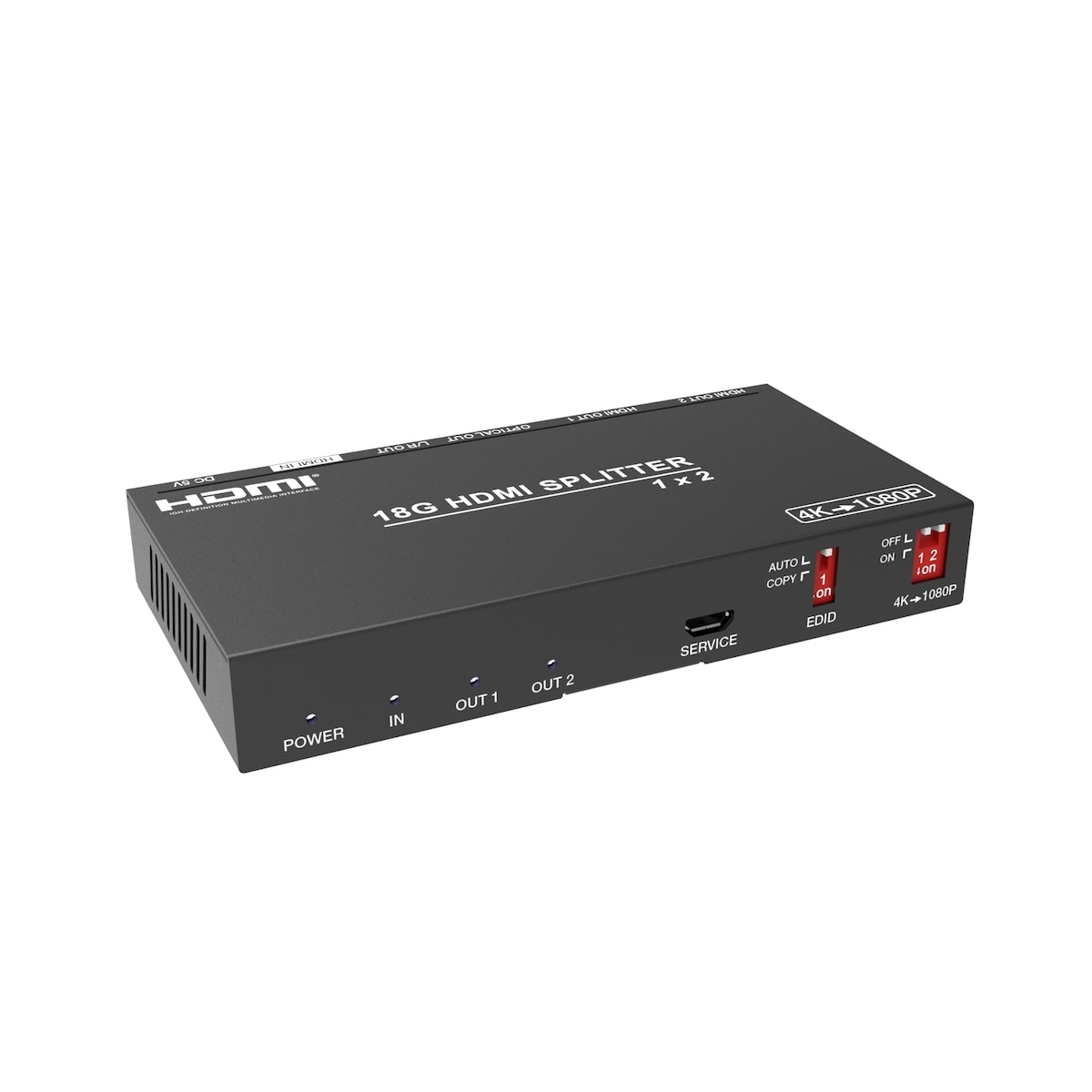 NÖRDIC 4K HDMI 2.0b Splitter 1 til 2 & Extractor Optisk SPDIF & Stereo HDR EDID Dolby True HD, Digital Plus, DTS-HD Master