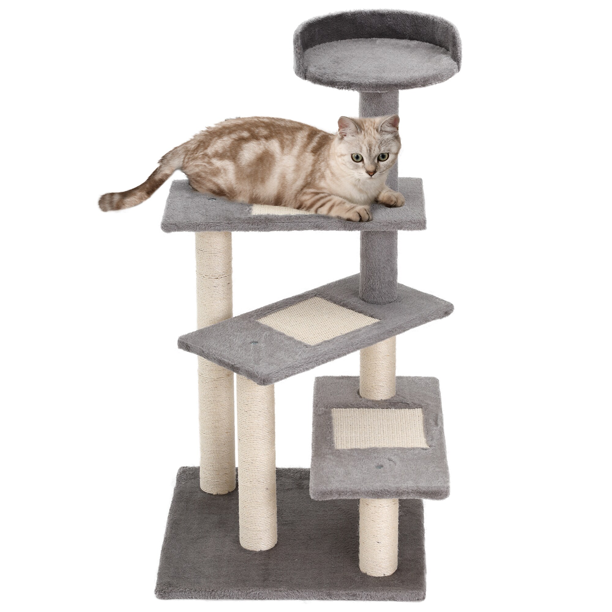 PawHut Kletterbaum mit 5 Ebenen beige, grau 48 x 48 x 101 cm (LxBxH)
