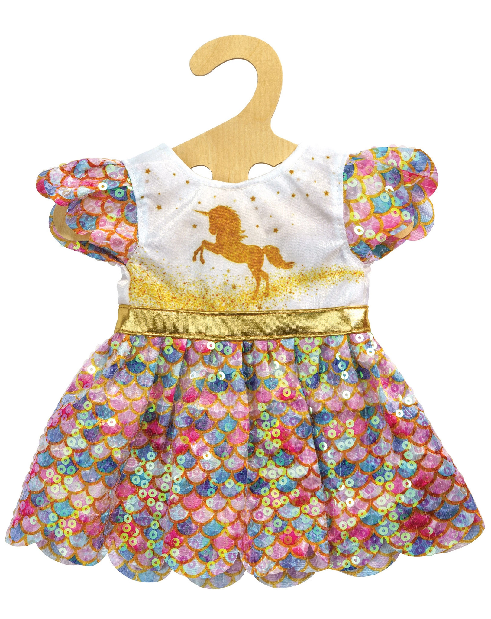 Puppenkleid GLITZER EINHORN GOLDY (35-45 cm) in bunt