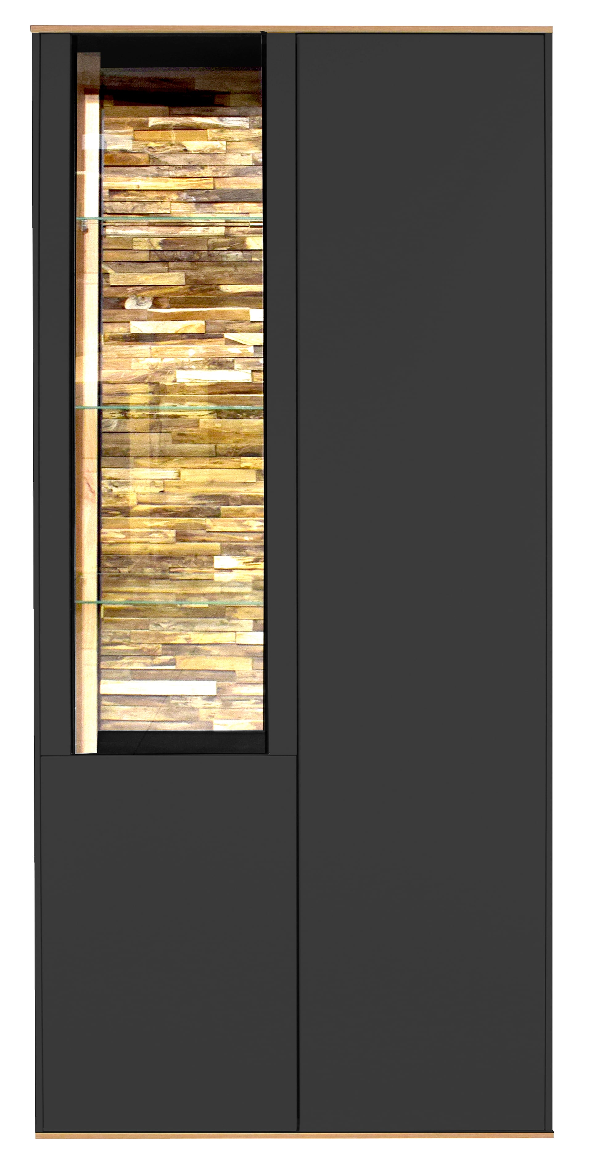 Vitrinenschrank Como 81x180x42 cm Anthrazit matt lack / Asteiche-Dekor