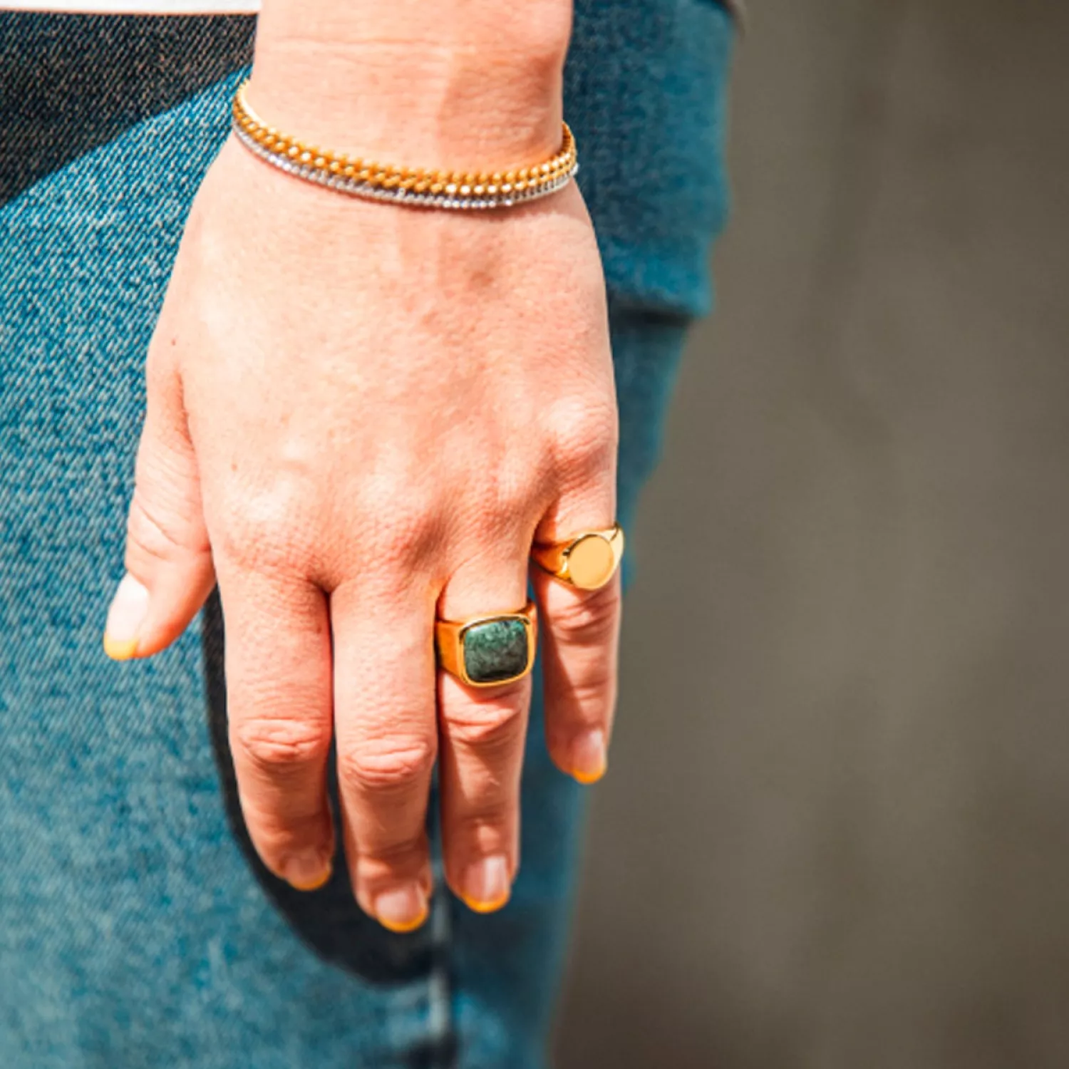 IX Studios Cushion Signet Marble Ring 22 kt. Forgyldt Sølv DMN0282GDGRMA