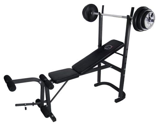 Banc de musculation avec poste jambe - Barre et 20 Kg de poids inclus - O'Fitness - Maison/appartement
