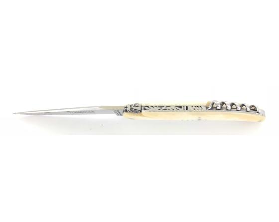 Design Beillonnet MOF - Laguiole 11 cm - Tire-bouchon - Os de chameau - Guilloché Couteau de Poche Design Beillonnet - PassionFrance