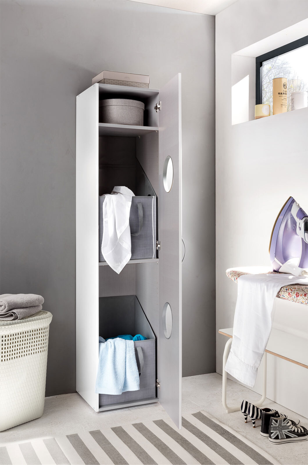 Wäscheschrank Multiraumkonzept 40x185x40 cm weiß