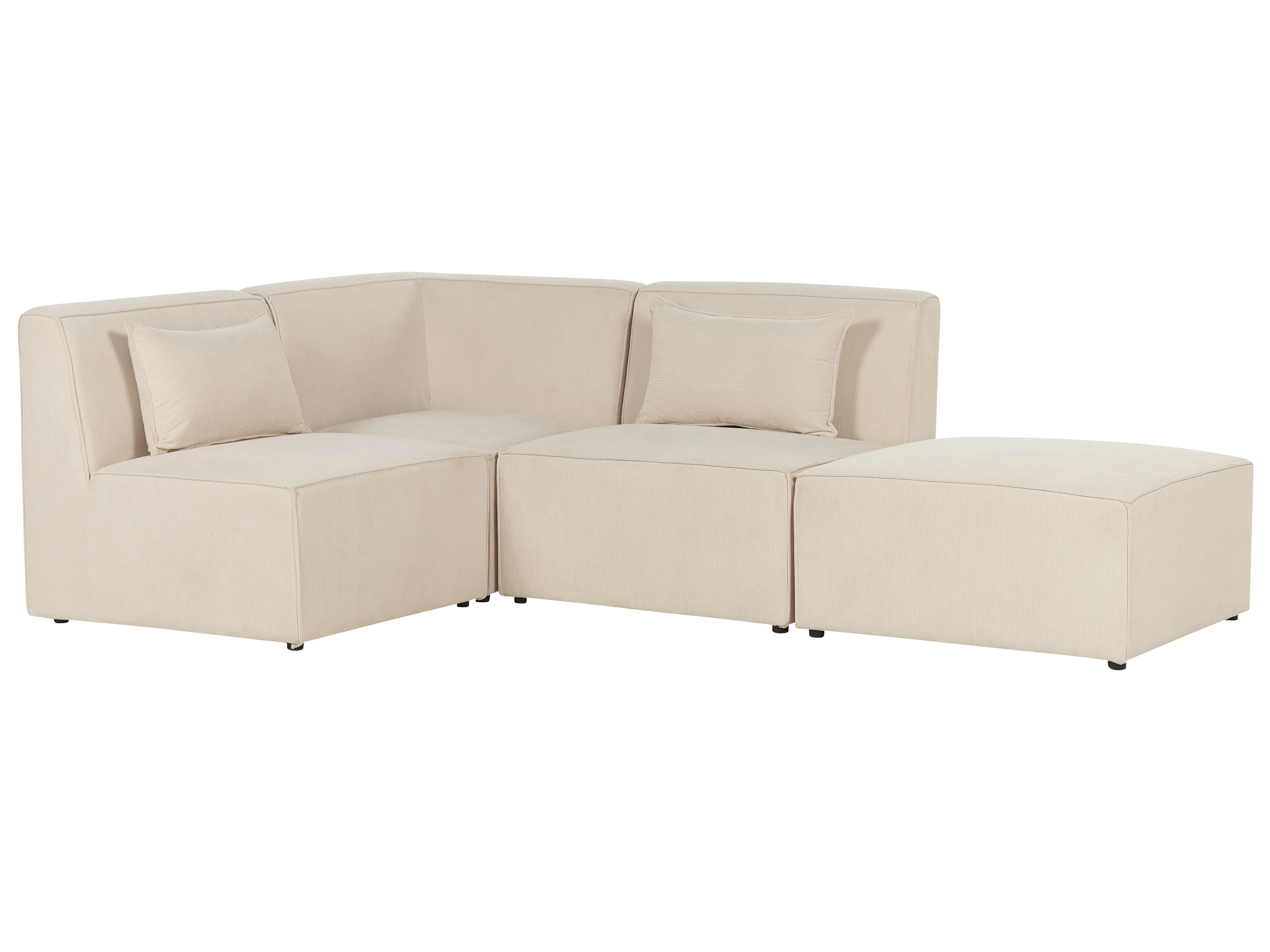 Modulaire hoekbank 3-zits LEMVIG Corduroy Lichtbeige met ottomaan rechtszijdig