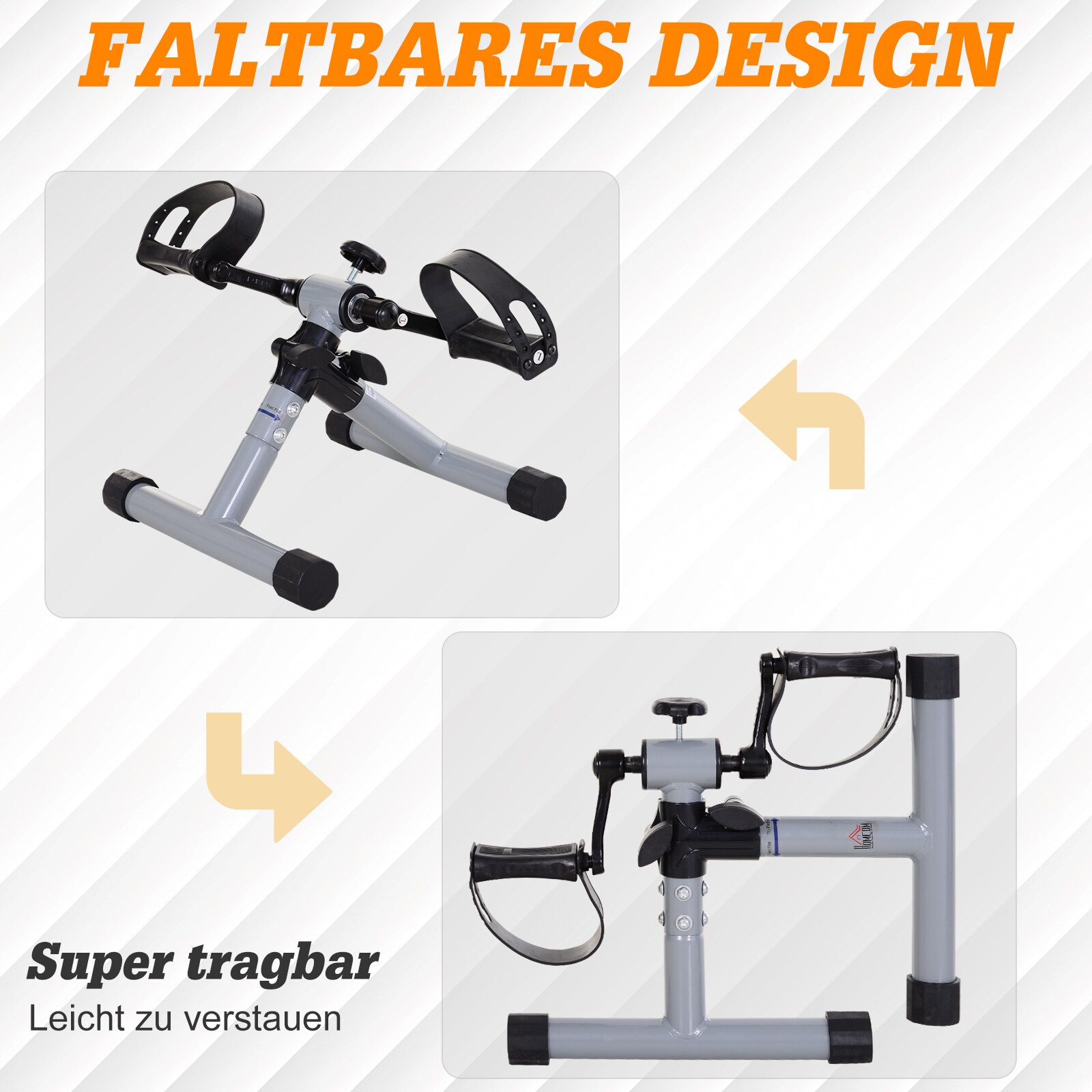 HOMCOM Mini-Heimtrainer faltbar und stufenloser Widerstand silbergrau 33 x 34 x 32 cm (BxTxH)