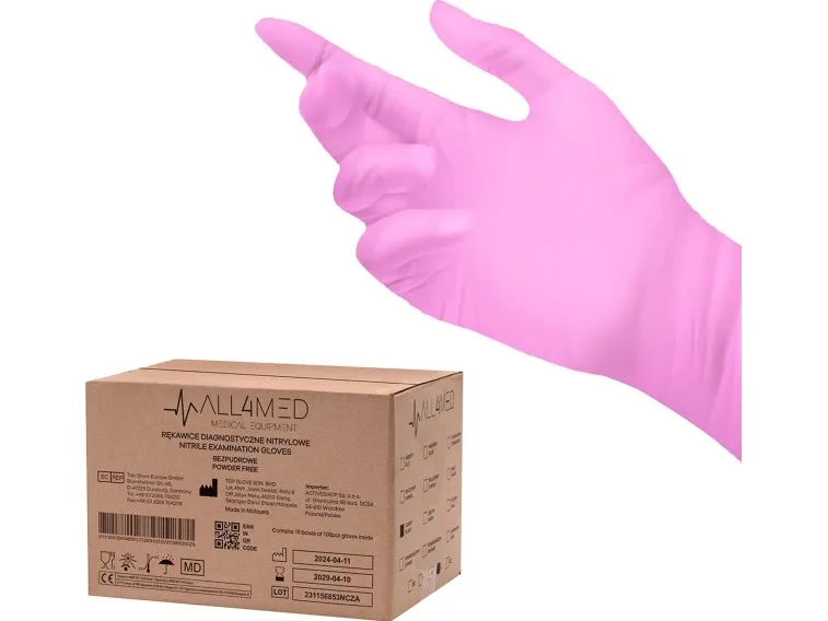 Activeshop All4med diagnostiske engangshandsker i nitril pink S 10 x100 stk