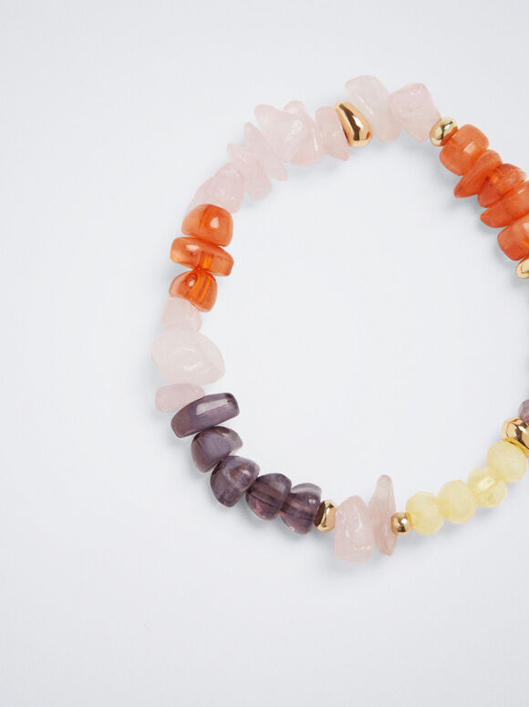 Pulseira elástica com pedra e resina - Multicolorida