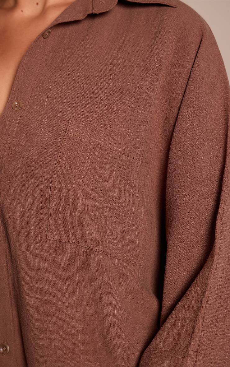 Marron Foncé Chemise Oversize En Lin Coordonné
