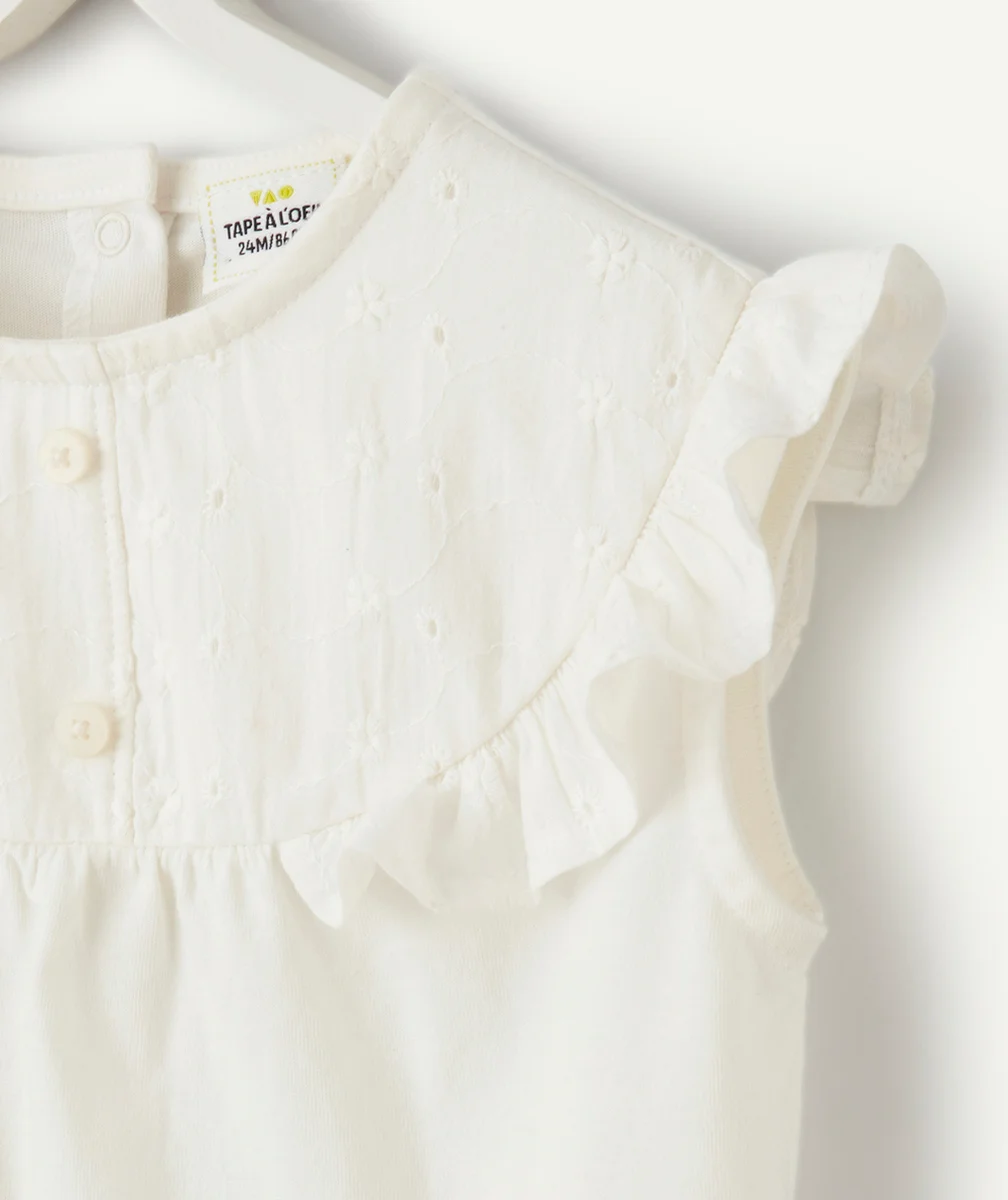 débardeur bébé fille en coton bio blanc brodé avec volants