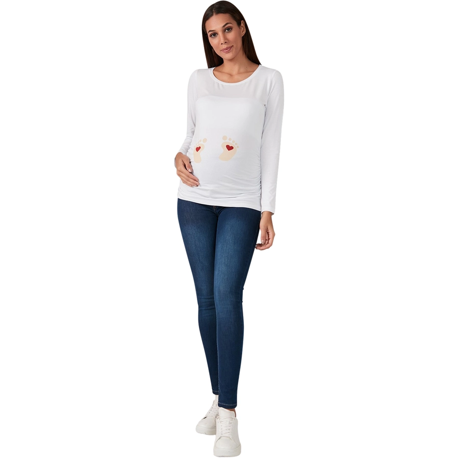 M.M.C. Umstandslangarmshirt Baby Füße mit Motiv Weiß