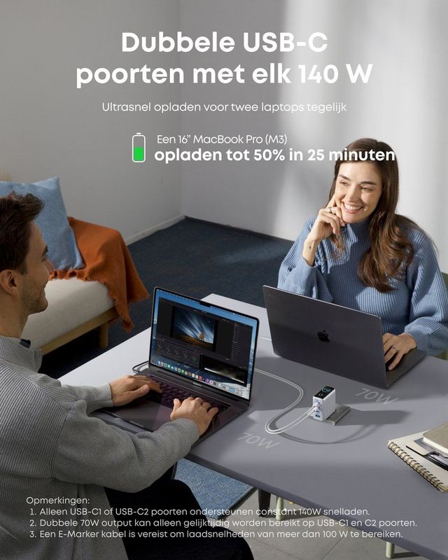Anker - Zolo (140W) USB-C Laptop Oplader - Zilver - GaN Snellader